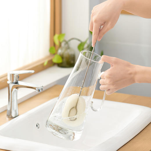 FaSoLa 不锈钢短柄洗杯刷 可替换杯刷洗杯子神器家用长柄海绵清洁刷子 商品图10