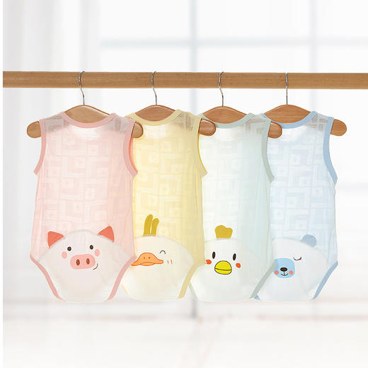 【清仓捡漏39.9两件】婴儿包屁衣夏季薄款宝宝无袖背心，包边领口耐磨舒适，纽扣设计方便给宝宝穿脱，无骨缝合不磨宝宝皮肤，按扣设计方便穿脱，三角爬新生儿夏装透气连体竹纤维 商品图0