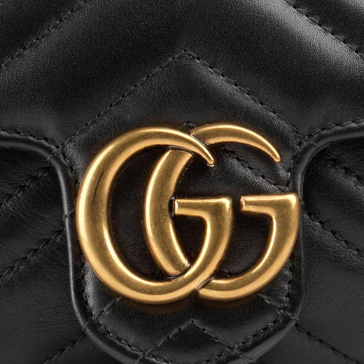 GUCCI 古驰 双G Marmont 马蒙 金标logo做旧绗缝皮革链条黑色女士斜挎包 476433-DTDCT-1000 商品图3