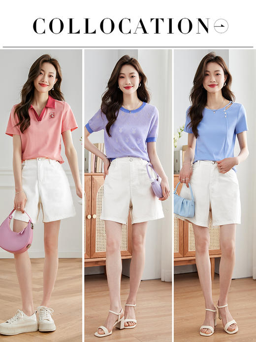 【专属特价】熙世界100棉白色牛仔短裤女夏2025年新款高腰显瘦a字阔腿裤子热裤 商品图3