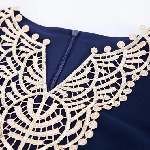 NF8P9斯尔丽瑟俪2023夏季新款高腰节设计收腰散摆法式浪漫贴蕾丝连衣裙 商品图4