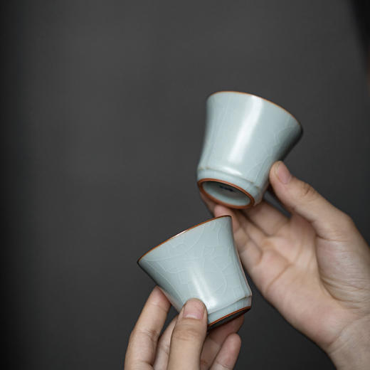 【丰子汝窑】【高圆方杯2入】茶杯手工开片主人杯陶瓷汝瓷单杯子个人品茗杯功夫茶具 商品图1