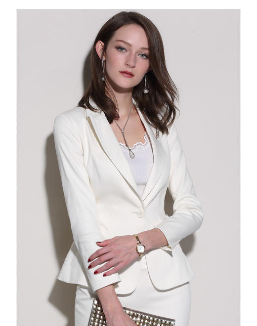 J8102411颈袖添香2024新款时尚白色西装套装休闲正式两穿 商品图1