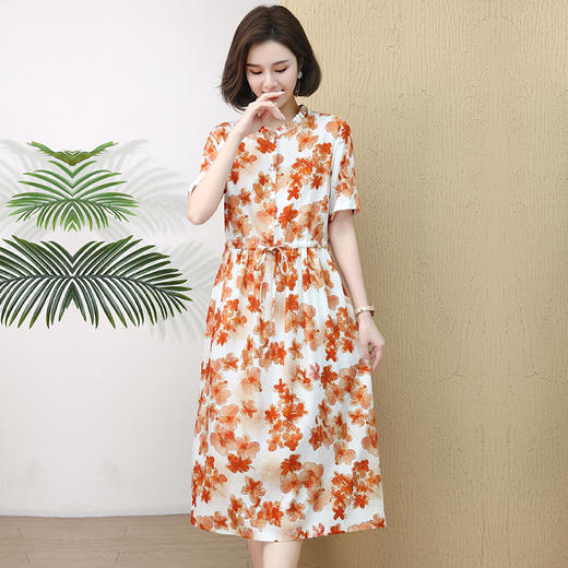 HR XLSZ502-2拼接木耳边抽绳收腰显瘦气质连衣裙 商品图3