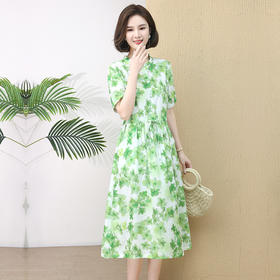 HR XLSZ502-2拼接木耳边抽绳收腰显瘦气质连衣裙