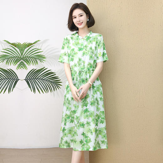 HR XLSZ502-2拼接木耳边抽绳收腰显瘦气质连衣裙 商品图2