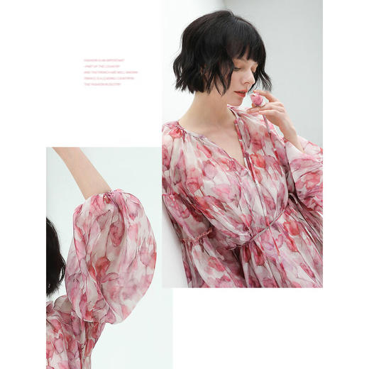 COCOBELLA度假风玫瑰花苞腰绳印花雪纺连衣裙吊带裙两件套FR176-2 商品图2