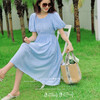 【百图lulu定制】【水波纹连衣裙】天丝仿麻料 优雅知性 清新天空蓝 法式连衣裙 商品缩略图9