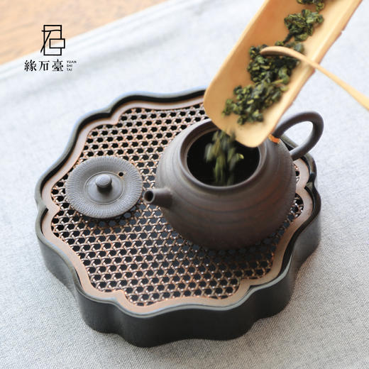 缘石台/君子系列/墨梅 手编铜+玉檀砚  干泡台储水小茶盘壶承 商品图1