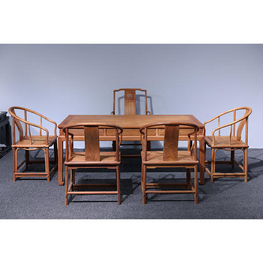 缅甸花梨有束腰马蹄足茶桌六件套圈椅官帽椅红木家具（运费到付） 商品图1