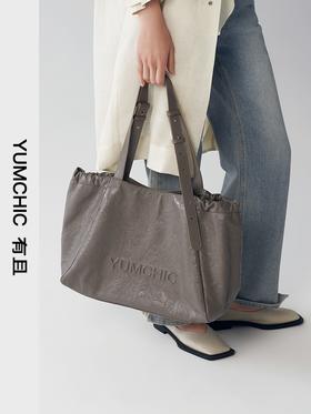 FolliFollie&yumchic 购物包真皮大容量皱皱软托特totebag头层牛皮单肩包