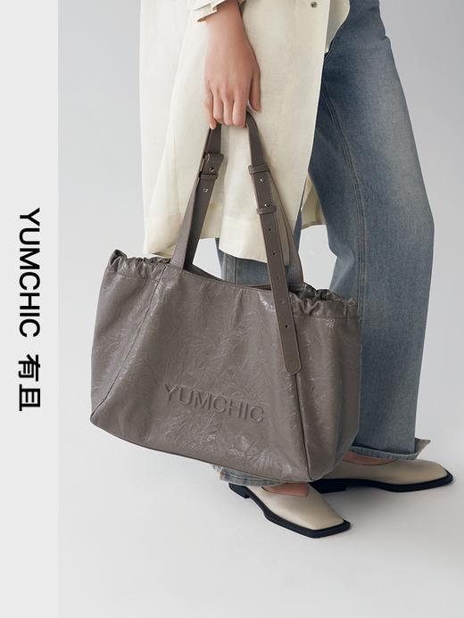 FolliFollie&yumchic 购物包真皮大容量皱皱软托特totebag头层牛皮单肩包 商品图0