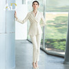 AD浅色职业装西装女秋时尚套装主持人艺考正装修身显瘦米白色西服 商品缩略图1