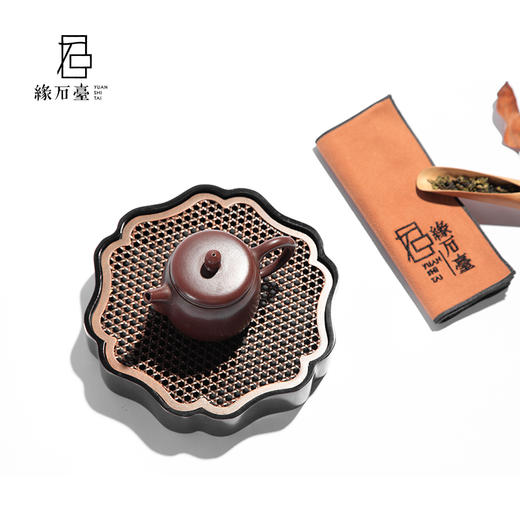 缘石台/君子系列/墨梅 手编铜+玉檀砚  干泡台储水小茶盘壶承 商品图4