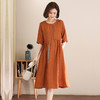 HR XLSZ503-3气质亚麻系带收腰显瘦纯色连衣裙 商品缩略图1