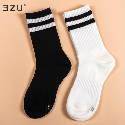 棉质女四季黑白双横条短邦少年袜小腿袜过膝袜高筒男童女童学生袜春秋 商品图3