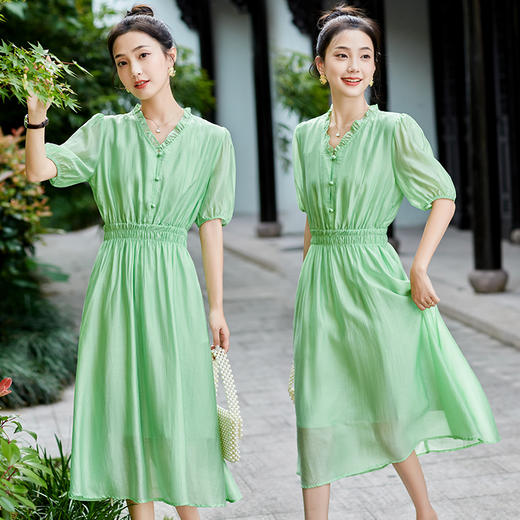 纯色小清新，天丝收腰连衣裙HR-SYY2323B-1 商品图1
