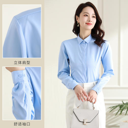 罗蒙春秋女装长袖衬衫女士修身显瘦商务通勤职业工装OL上班衬衣女 商品图5