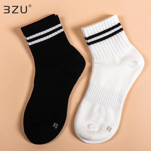 棉质女四季黑白双横条短邦少年袜小腿袜过膝袜高筒男童女童学生袜春秋 商品图1