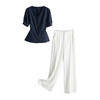 纯色复古风，收腰V领收腰上衣配白色西裤两件套HR-SYY3312B-2-1 商品缩略图5