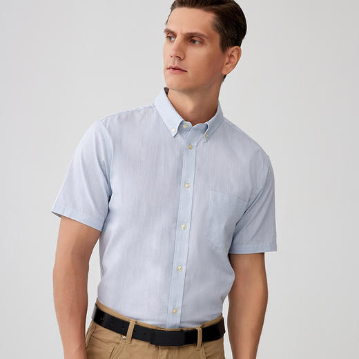 【纯棉短袖衬衫】23年夏季新品男士100%棉纯色薄款商务休闲上衣 商品图1