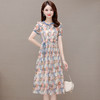 夏季新款，系带收腰裙中长款时尚木耳边圆领短袖裙印花连衣裙QYM-LRX-XYZX8966-Y 商品缩略图0