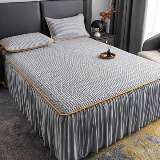 夏季乳胶冰丝凉席三件套，简约风床裙款可机水洗凉席ML-001 商品图5