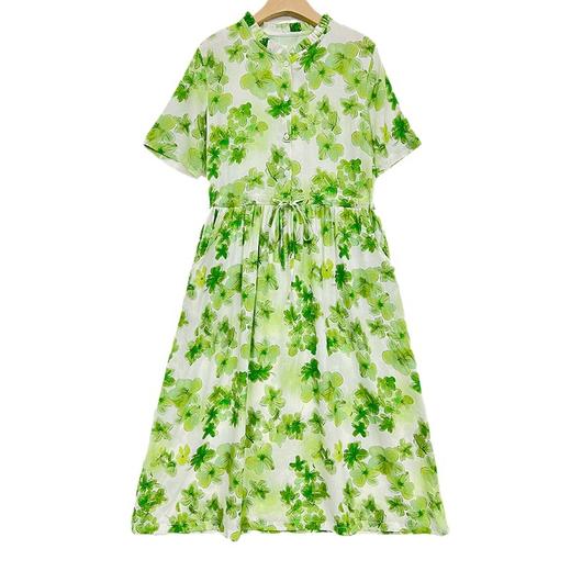 HR XLSZ502-2拼接木耳边抽绳收腰显瘦气质连衣裙 商品图4