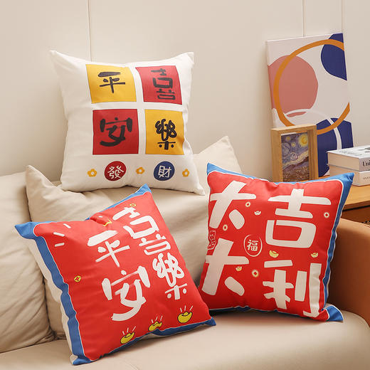「数款可选！国潮来袭」新款毛绒国潮文字抱枕 家居装饰沙发抱枕发财暴富新年抱枕套居家布艺 商品图1