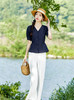 纯色复古风，收腰V领收腰上衣配白色西裤两件套HR-SYY3312B-2-1 商品缩略图6