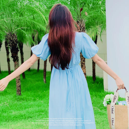 【百图lulu定制】【水波纹连衣裙】天丝仿麻料 优雅知性 清新天空蓝 法式连衣裙 商品图8