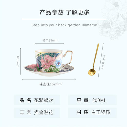 诺轩陶瓷花繁蝶花咖啡杯2杯碟撞色款红色礼盒装新婚结婚礼物情侣对杯 商品图3