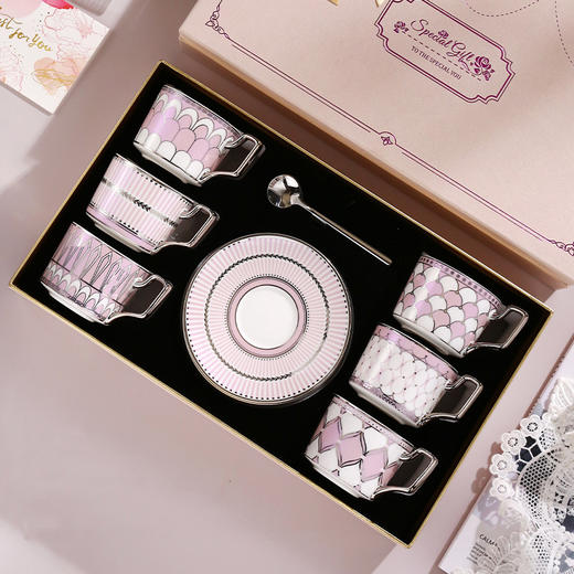【清仓特惠4折，仅1套，无货退款】诺轩陶瓷银把6杯碟高档咖啡杯碟套装送新人结婚新婚礼物 商品图4