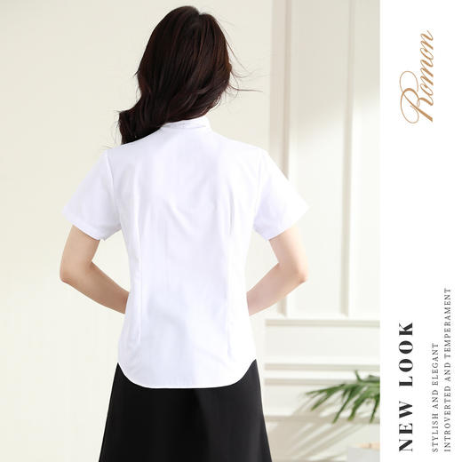 罗蒙夏季女装短袖棉质衬衫女士修身显瘦暗门襟商务通勤职业OL上班衬衣女 商品图4