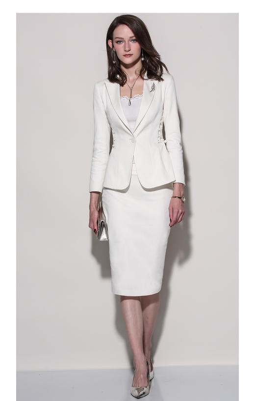J8102411颈袖添香2024新款时尚白色西装套装休闲正式两穿 商品图0
