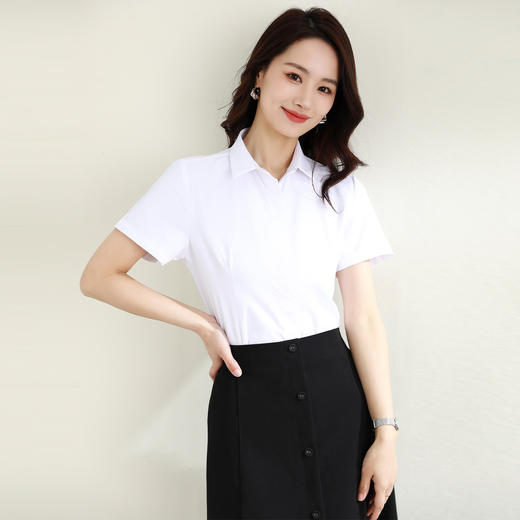 罗蒙夏季女装短袖棉质衬衫女士修身显瘦暗门襟商务通勤职业OL上班衬衣女 商品图7