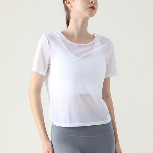 后背交叉运动上衣女夏薄短袖T恤网纱透气瑜伽服健身跑步训练罩衫JM 000 DX950 商品图2