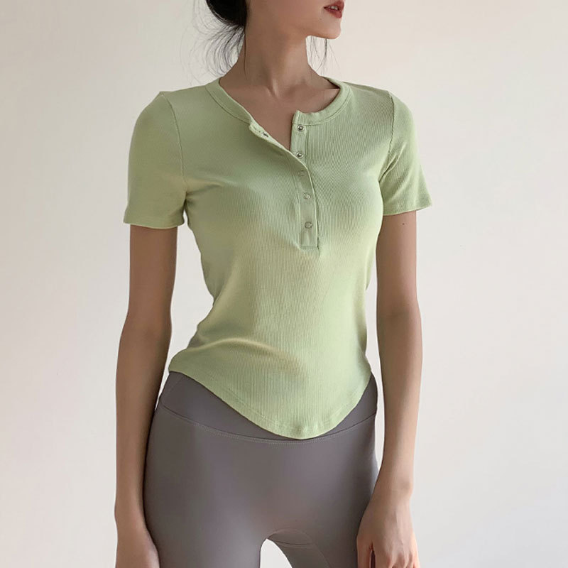 瑜伽服上衣女夏季薄款时尚圆领健身短袖宽松显瘦速干跑步运动t恤JM 000 DX23-931