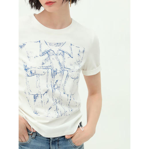 COCOBELLA设计感手绘趣味印花抽绳短袖T恤圆领休闲上衣TS926 商品图3