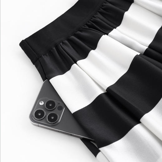 条纹拼接中长款简约修身时尚A字裙夏款松紧腰休闲半身裙MYX-88812 商品图3