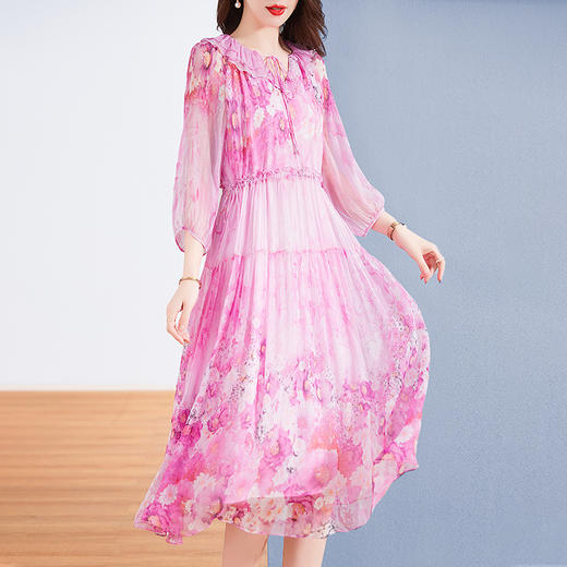 扎染印花真丝乔其连衣裙ZS-3776 商品图1