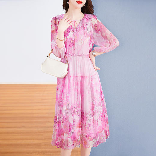 扎染印花真丝乔其连衣裙ZS-3776 商品图0