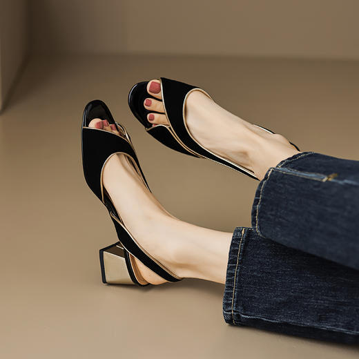 法式复古，拼色中跟侧空罗马露趾凉鞋MLD-AC1156 商品图0