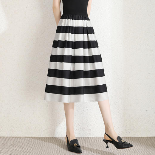 条纹拼接中长款简约修身时尚A字裙夏款松紧腰休闲半身裙MYX-88812 商品图1