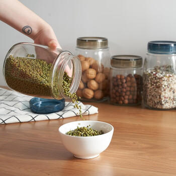 龙士达食品级玻璃密封罐茶叶咖啡豆储存罐泡菜陈皮白糖杂粮储物瓶子1L*3 商品图2