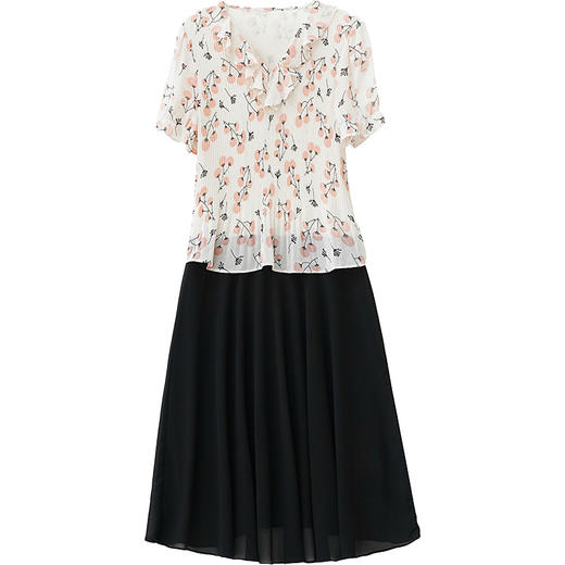 QYM 64B806-L假两件印花拼接雪纺裙V领时尚连衣裙 商品图4