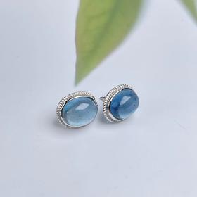 海蓝宝耳坠-蛋面耳钉