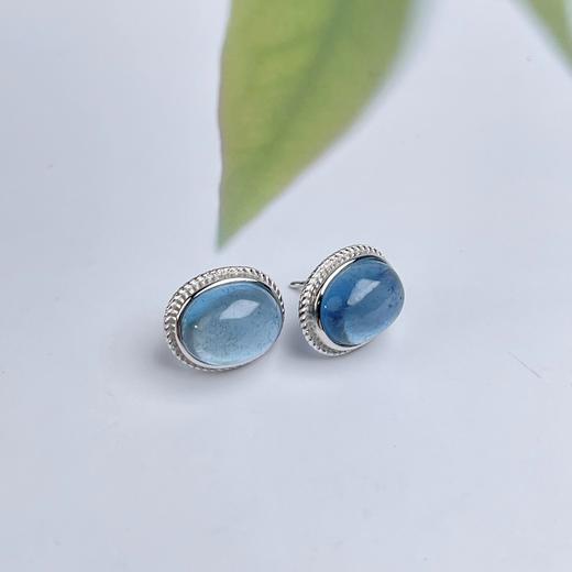 海蓝宝耳坠-蛋面耳钉 商品图0