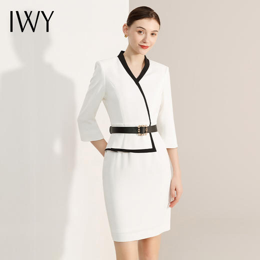 IWY/春夏中袖假两件连衣裙工装裙高端气质职业装女神范套装时尚工作服Q12301 商品图6