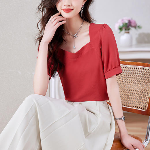 显瘦甜美，法式方领短袖t恤泡泡袖雪纺衫上衣KQL-403H7669 商品图5